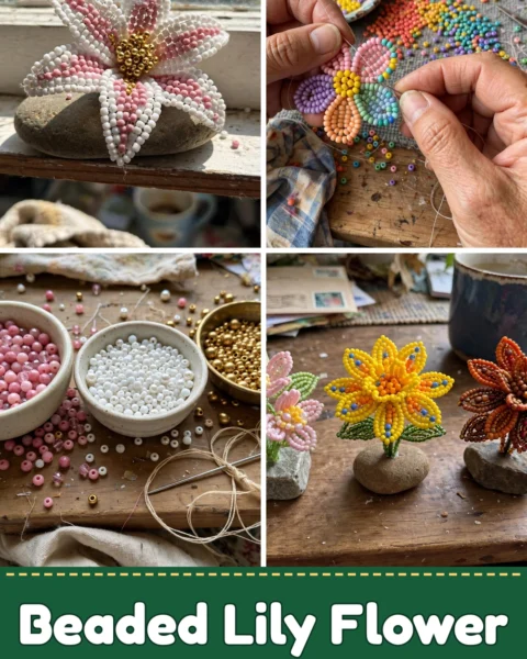 Craft a Charming DIY Beaded Lily Flower on Stone Base